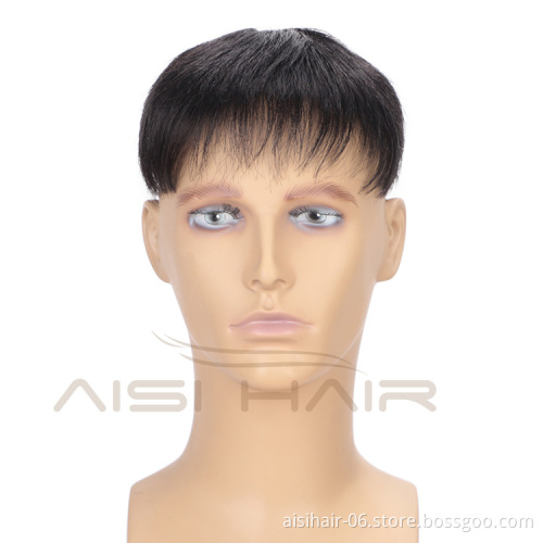 Aisi Hair 100% Human Hair Toupee for Men Natural Black Hair Machine Made Toupee Replacement System Hairpieces with Clips